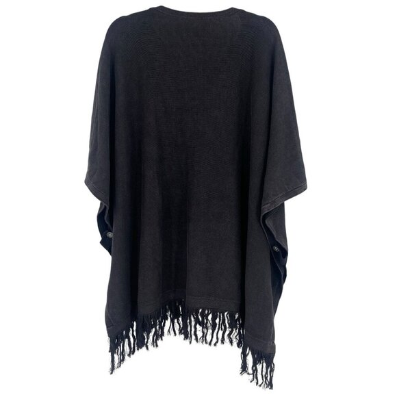 Joes Jeans Collection Size Small Black Poncho Sweater Cotton Fringe Pockets Boho - Picture 2 of 11